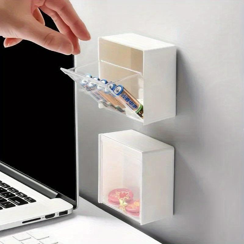 2pcs Dustproof White Wall-Mounted Storage Boxes | Plastic Organizer with Clear Fronts for Bathroom, Swabs, Makeup Small Jewelry