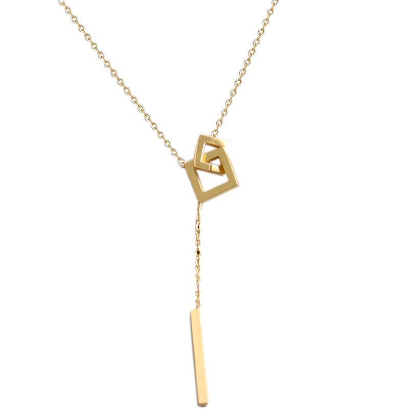 Stainless Steel Creative Design Gold Color Geometric Square Cross Pendant Necklace for Women Charm Long Choker Jewelry Colorfast