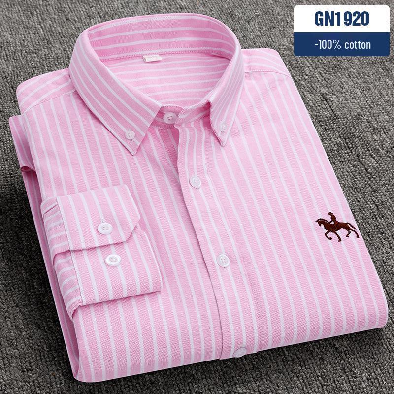 Men's 100% Cotton Oxford Long Sleeve Embroidered Casual Shirt