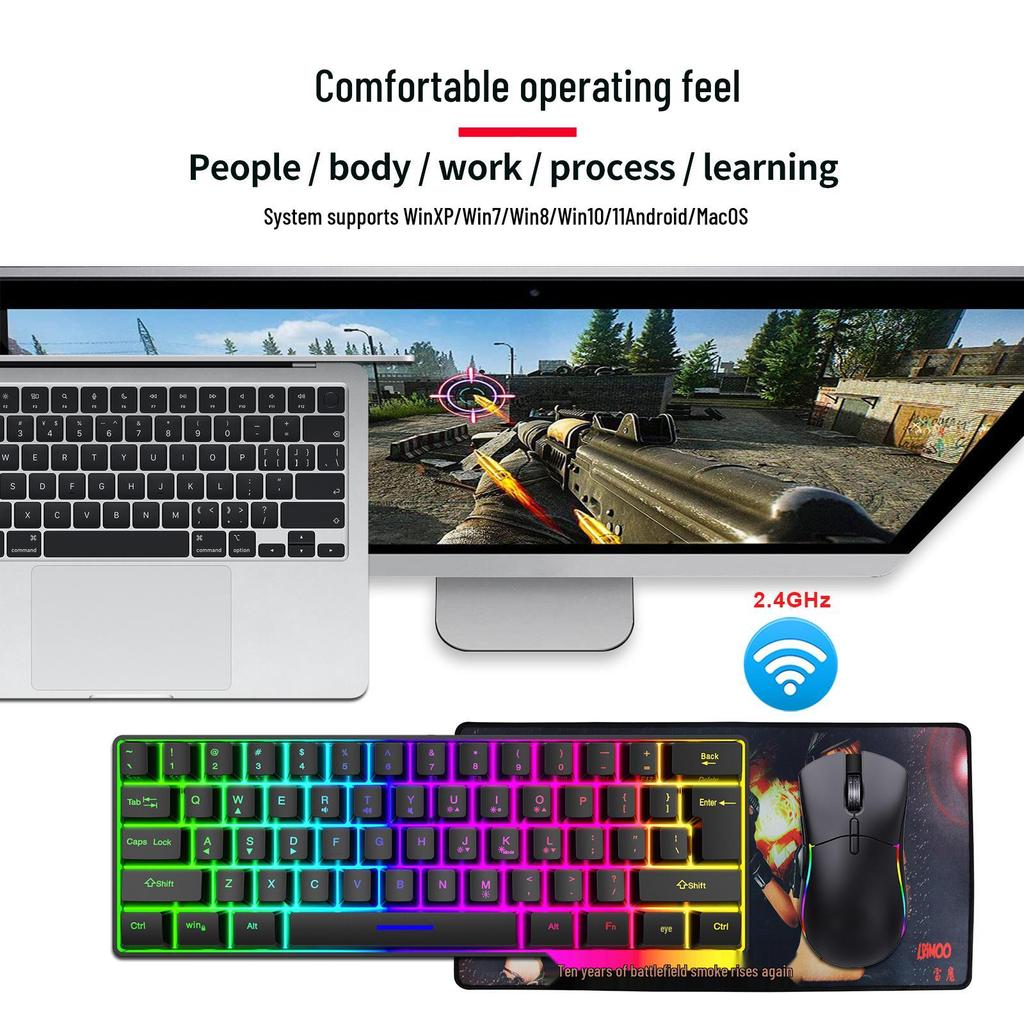 K401 Wireless RGB Mechanical-Feel 61-Key Rechargeable Gaming & Office Keyboard.