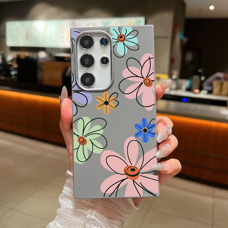 Blumendruck Matte TPU Leder Textur Handyhülle für Samsung S25 Ultra S24 FE S23 S22 S21 A56 A36 A16 A15 A55 A35 Schlanke stoßfeste weiche Rückseite