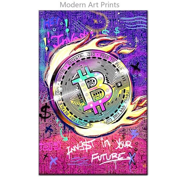 

Постер и принт Биткоин Граффити Уличное искусство Холст Картина Поп Арт для стен Мешок с деньгами Картина для гостиной Домашний декор Без рамы 21x30cm No Framed