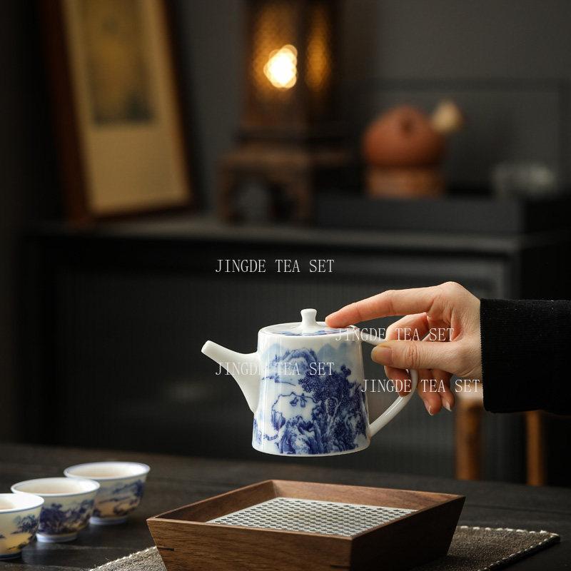 Blue and White Landscape Teapot Ceramic Underglaze Colored Teapot Kungfu Tea Set Small Capacity Teapot Tea Ceremony Accessories