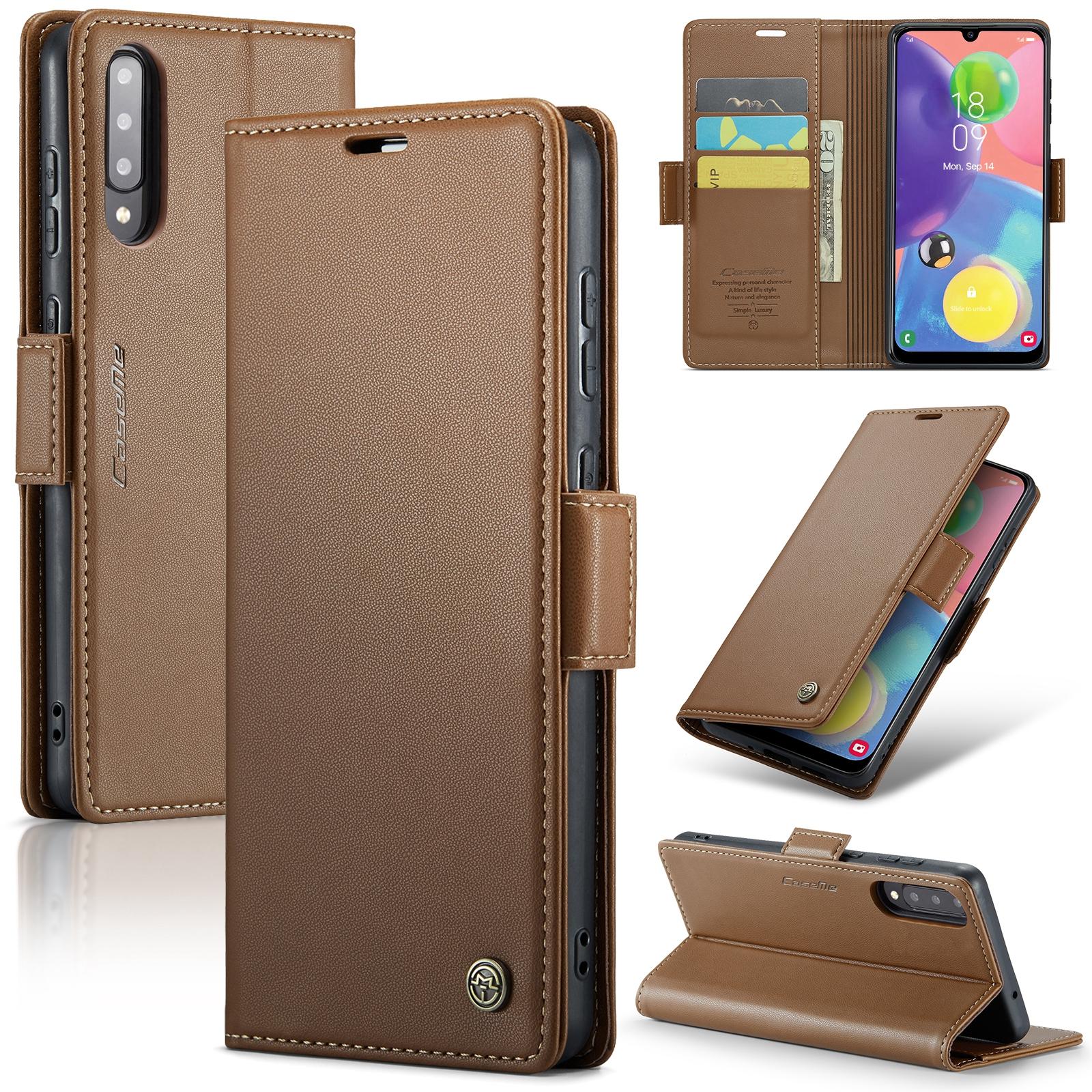 

For Samsung Galaxy A70/A70s Leather Case CASEME 023 RFID Blocking 3 Card Slot Mobile Cover Brown