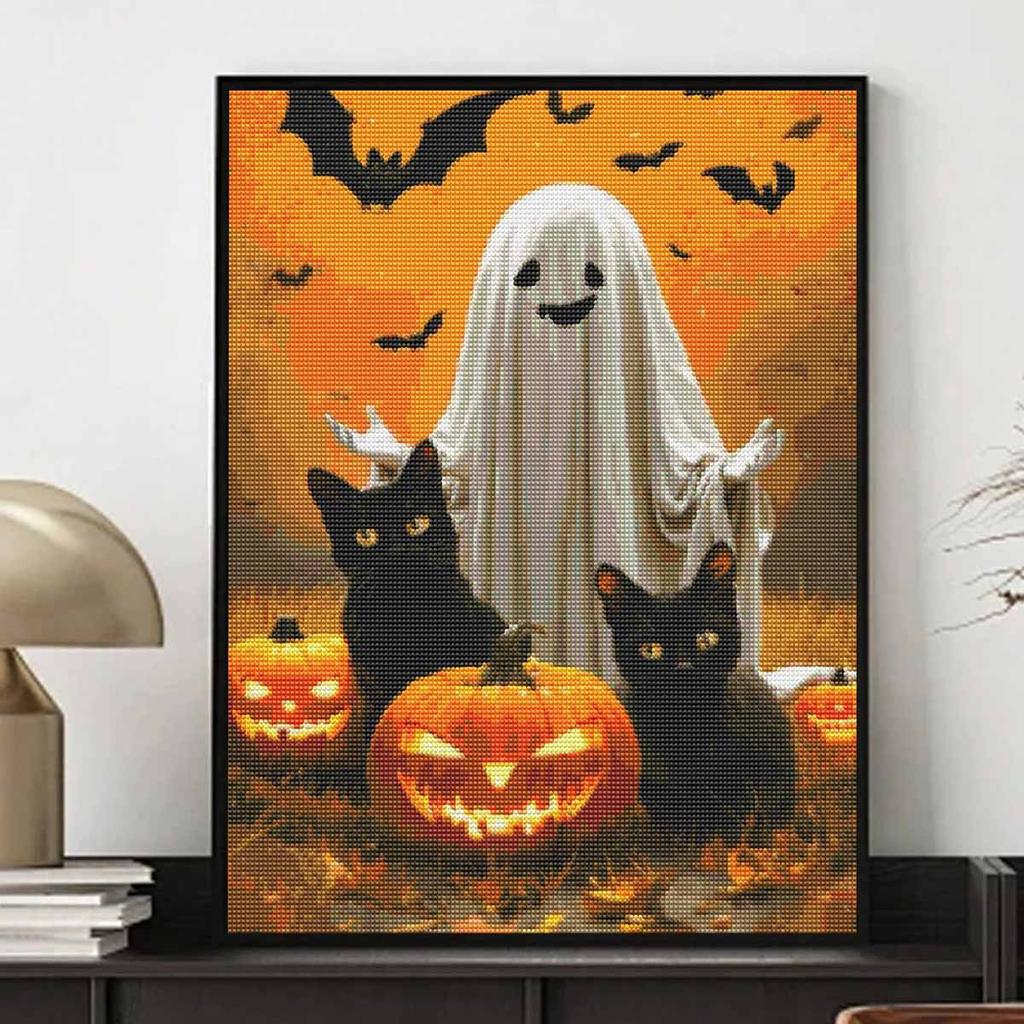 DIY Diamond Painting Canvas Cute Ghost Black Cats Pumpkin Design 5D Full Drill Art Creative Leisure Craft Wall Home Decor