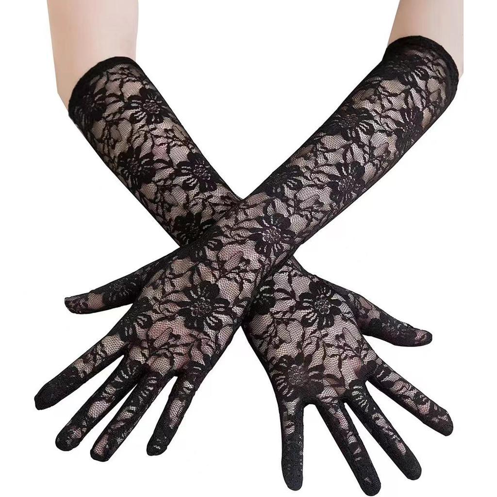 Women's Black Mesh Lace Bridal Gloves & Arm Sleeves - Elegant Evening Dress and Wedding Accessories