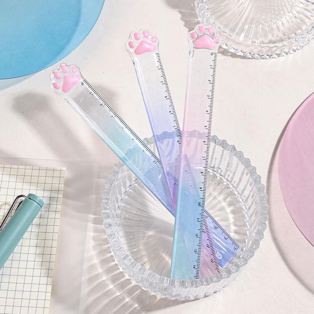 2 Pieces Cat Paw Ruler Cartoon Drawing Ruler Plastic Measuring Ruler Multifunctional Drawing Ruler Gift for Student Kid