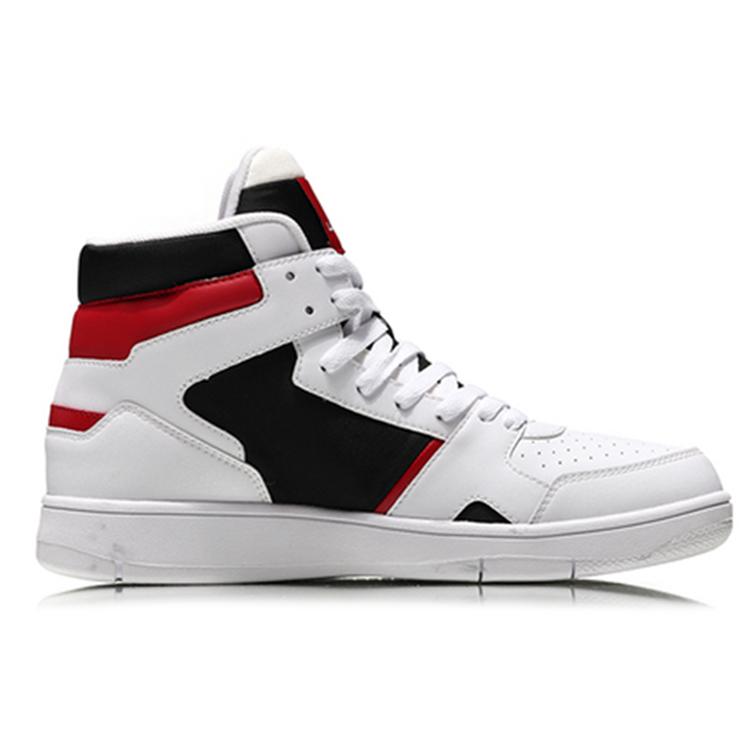 Li Ning Knight Leather Fashion High top Skateboard Shoes Men's Red White Black AGCN285-3