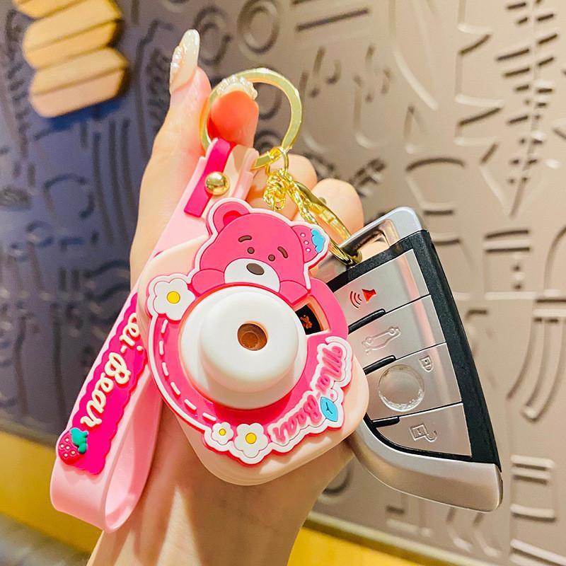 Pink Sweet Bear Camera Keychain Trendy Cute Cartoon Bag Charm Ideal Parties For