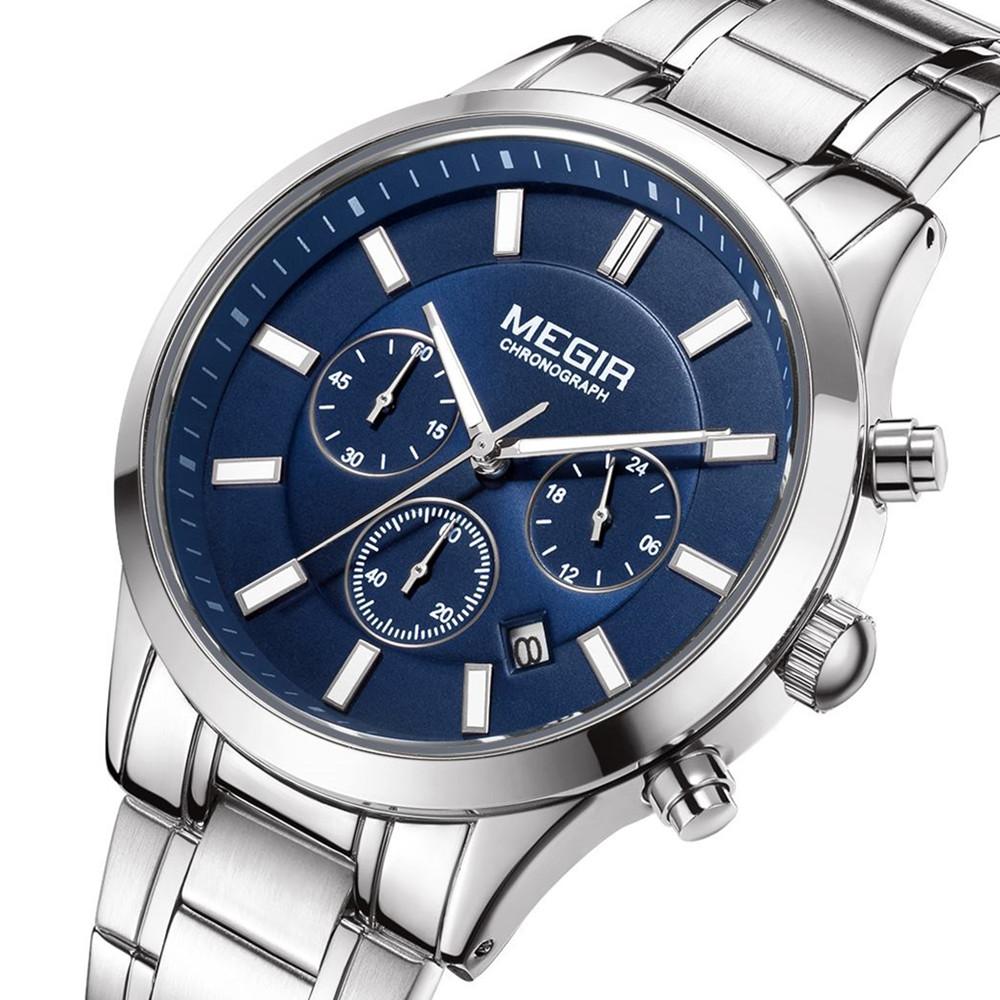 MEGIR Luxury Business Quartz Watch for Men Stainless Steel Strap Luminous Date Waterproof Male Casual Wristwatch Chronograph Clock 2150
