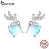 Bamoer 925 Sterling Silver Blue Heart Shape Stud Earrings Sweet Fairy Earrings for Women Birthday Fine Jewelry Gift BSE796