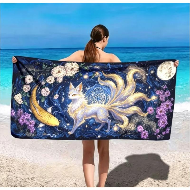Celestial Golden Deer Beach Towel Mystical Moon Floral Deer Print Towel Soft Absorbent Quick-Dry Summer Towel for Vacation