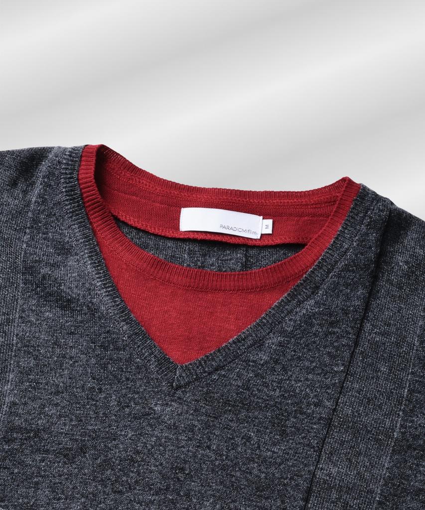 PARADIGMFILM [Ep.01] Reverse V-Neck Layered Knit (Charcoal Red)