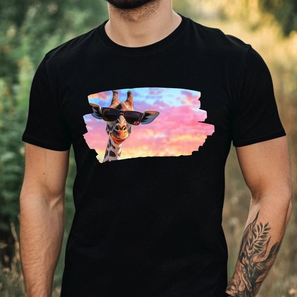 T-Shirt Herren Giraffe mit Sonnenbrille Motiv Baumwolle Größe XS bis 5XL