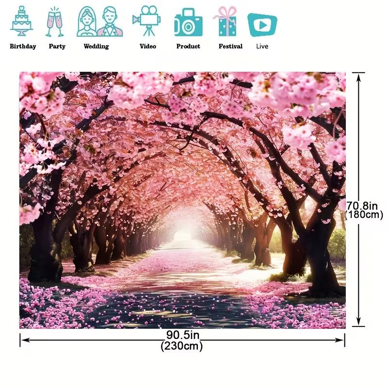 

2D Cherry Blossom Tunnel Photography Backdrop Sakura Road Background 47.2x31.5inch/120*80cm