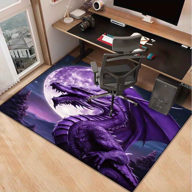 Majestic Purple Dragon Rug for Gaming Room Setup - Fantasy Art Decor, Large Size Carpets for Desk Chairs