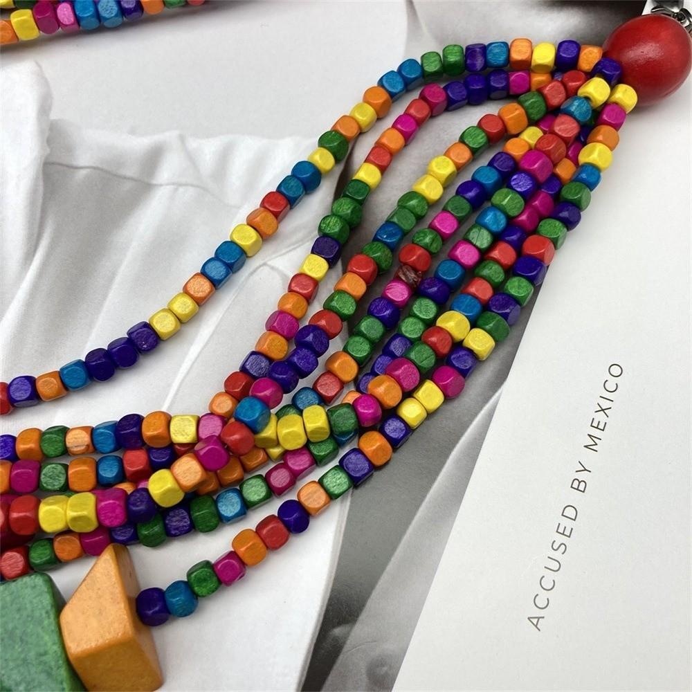 Colorful Irregular Wooden Beaded Necklace Handmade Choker Necklace Statement Necklace for Women