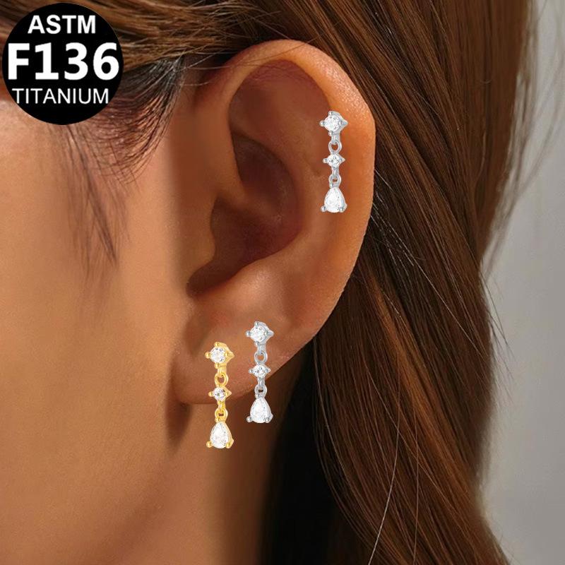 Titanium G23 Zirconia Chain Ear & Lip Studs - Horse Eye Design, High-End Piercing Jewelry