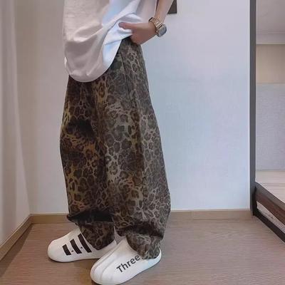 Erkekler için Retro Leopar Desenli Geniş Paça Kot Pantolon - 2024 Trend Stil