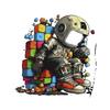 Black T-Shirt with Astronaut Sitting On Colorful Blocks Print for Casual Wear