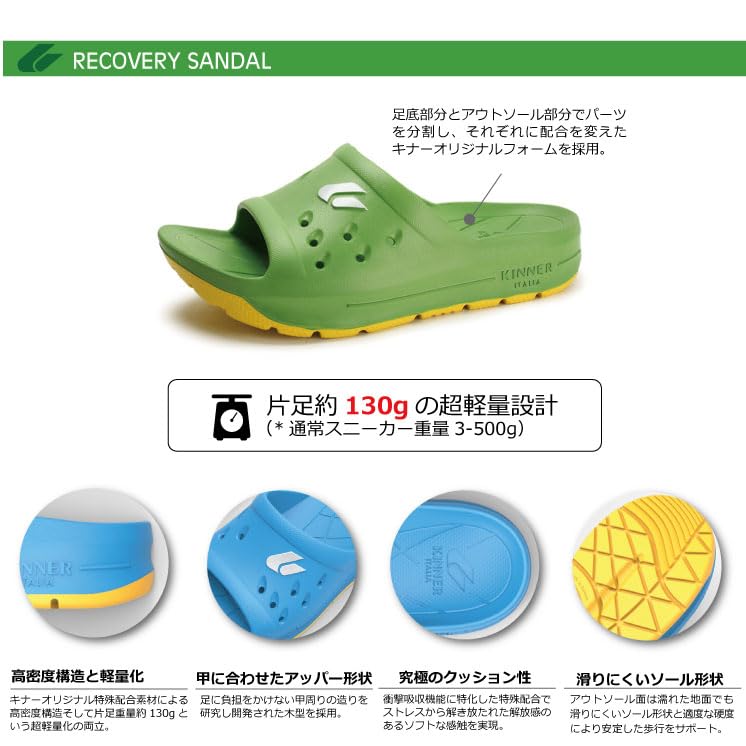 Kinner Recovery Thick One Mile Sports More Comfortable Than Barefoot [KINNER] Sandals, Lightweight, Sole, Clock, Sandals, RSK-3001, (WHITE, 25.0 cm)