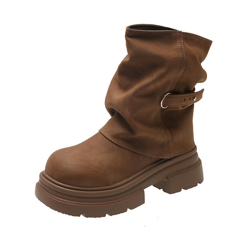 Brown retro Maillard platform Martin boots women's 2025 new autumn versatile heightening stacked pants tube boots
