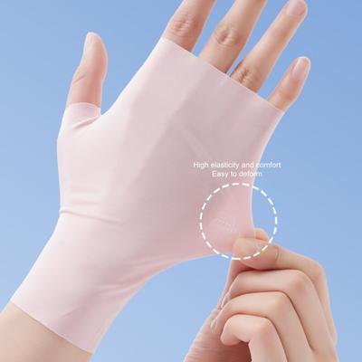 UV Protection Gloves, Ultra Thin Fingerless Sun Protection Gloves, Ice Silk Cooling Summer Gloves for Women Driving Commuting