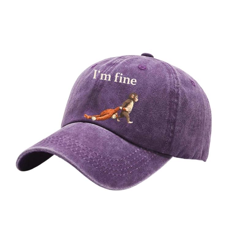 Punch Monkey Print Baseball Cap For Men And Women Unisex Adjustable Wash Cotton Sun Hat With Cartoon Pattern Daily Wear