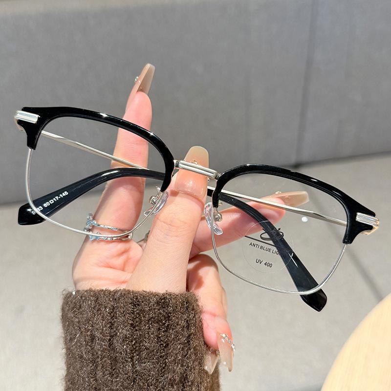 Half-Frame Myopia Glasses Frame Men'S Anti-Blue Light Flat-Light Mirror Can Be Matched With High-Quality And Elegant Mh9083
