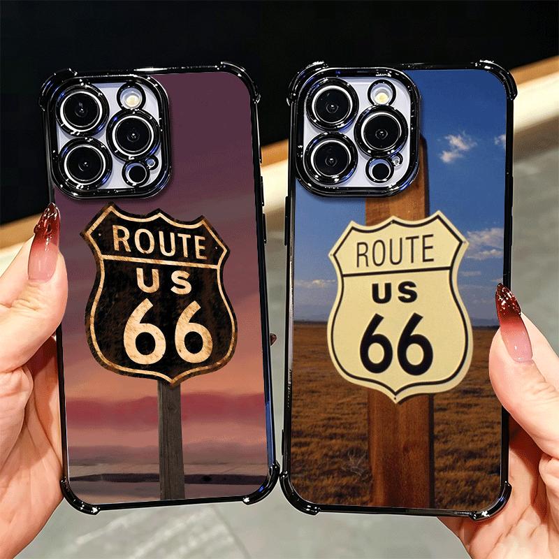 America Route 66 Plating Phone Case For Xiaomi Poco X5 X6 X7 X8 Pro Max F8 Ultra F7 M8 M7 M5S Redmi 15C 15 14C 13C 13 X3 12C F6