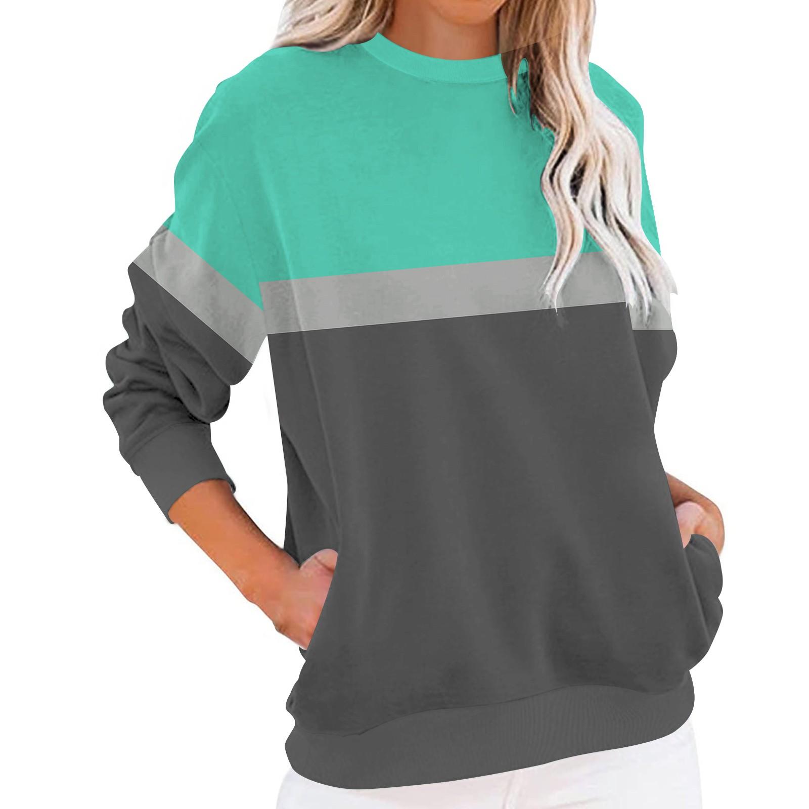 

Женский круглый вырез повседневный длинный рукав с карманом пэчворк модный пуловер топ L