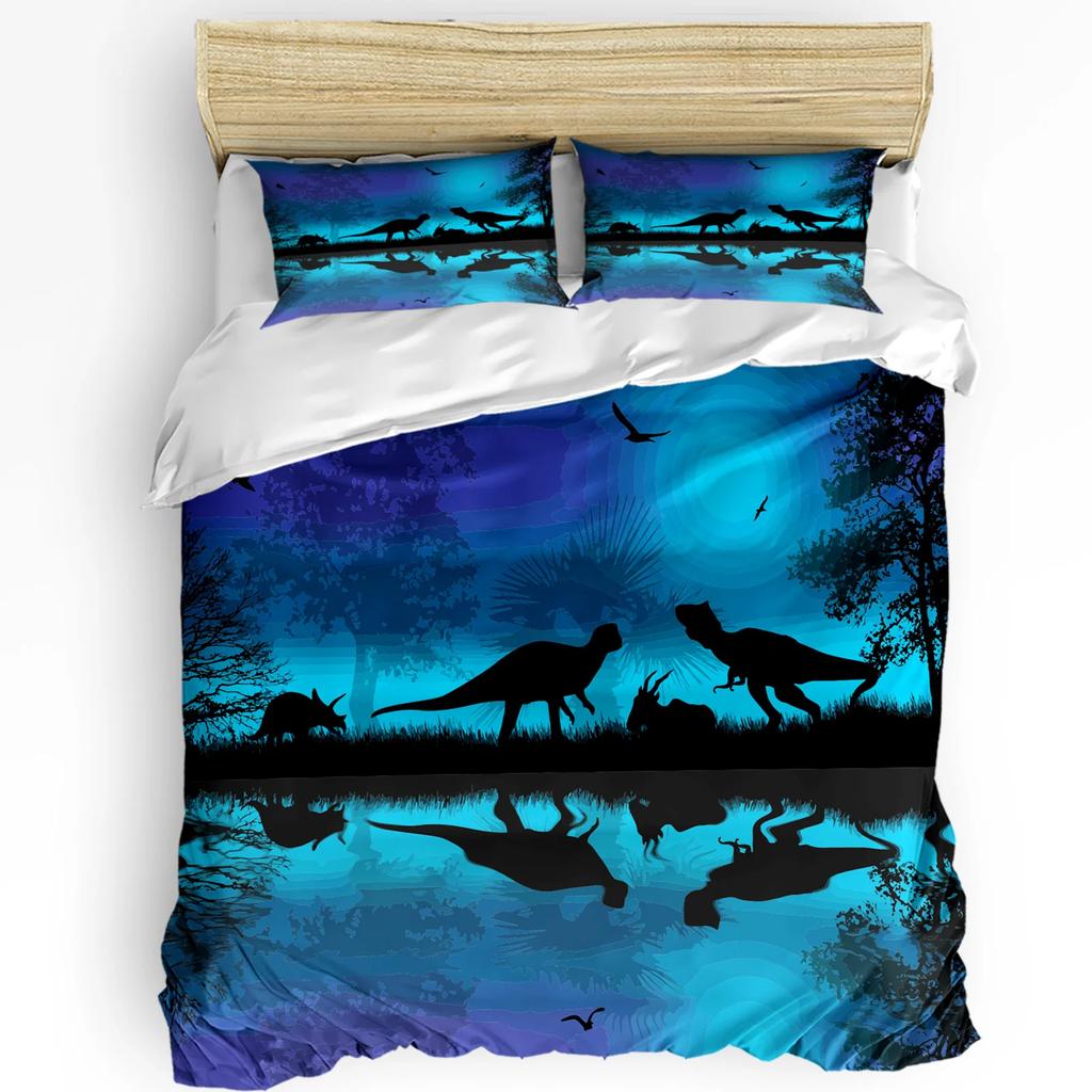 Colorful Cartoon Dinosaur Blue 3pcs Bedding Set For Bedroom Double Bed Home Textile Duvet Cover Quilt Cover Pillowcase