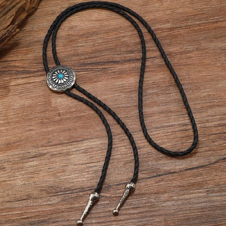 3 st Västerländsk Cowboy Vintage Blommig Sten Hänge Bolo-slips Flätad Läderrep Sladd Halsband Smycken Halsband