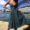 New Products Sexy Fashion Strap Button Backless Bow Dress Yellow Sun Dress