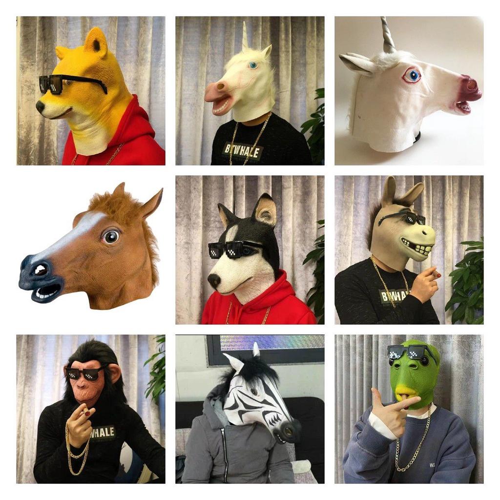 Horse Head Mask Halloween Animal Rubber Party Cosplay Costume  Accessory Adult