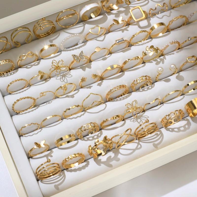 66 Piece Set Minimalist Time Hollow Out Design Geometric Ring Multi Piece Set Girl Daily Party Wearing Fashion Jewelry 2024