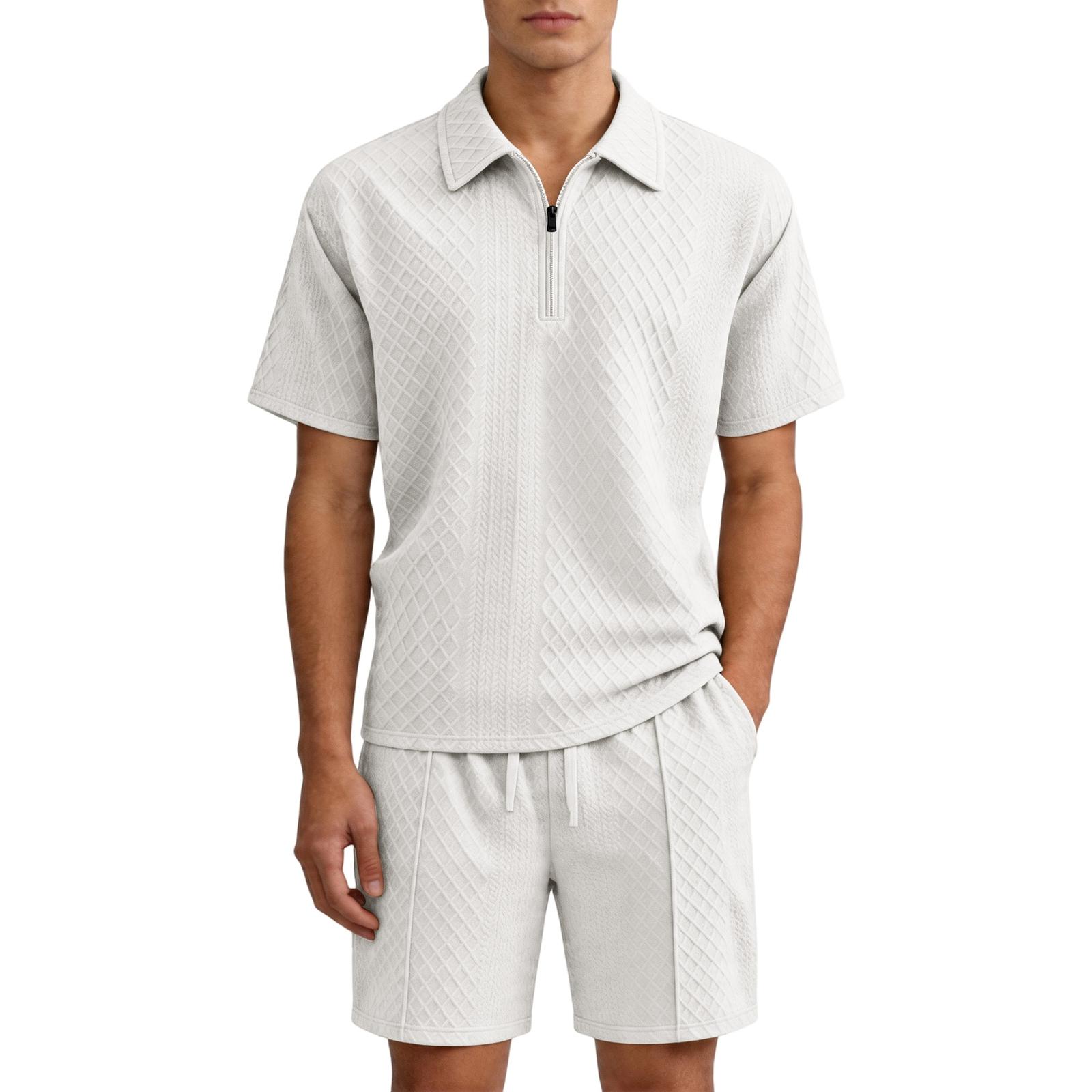 

Men s Summer Casual Sports Suit Shirt Short-sleeved Shorts Men s Clothing XL білий