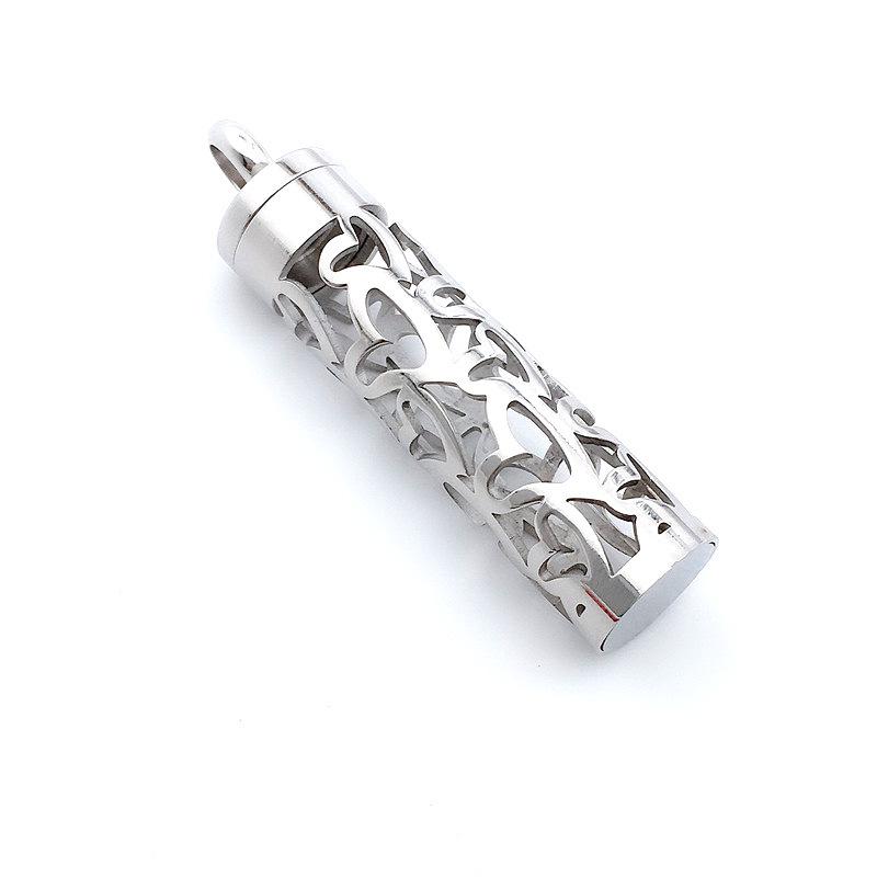 Aromatherapy Hollow Perfume Bottle Pendant Necklace in Stainless and Titanium Steel with Cotton Pads for Men & Women