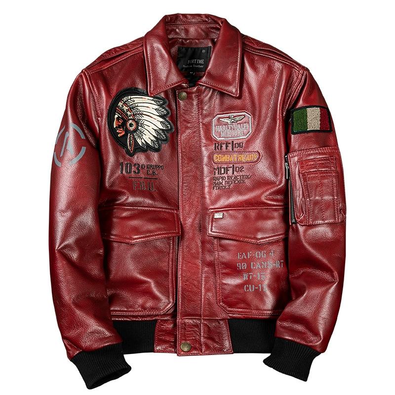 Mens Waxed Full Grain Leather Jacket Indian Flight Short Bomber Vintage Fashion Coat