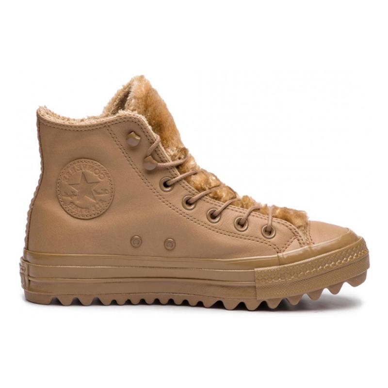 Converse Chuck Taylor All Star Lift Ripple Leather Plush Casual Board Shoes High Top Espadrilles Women's Brown