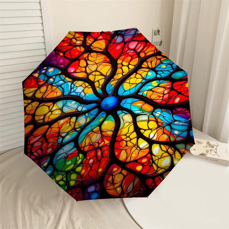 

1PC Stained Glass ArtworkAutomatic Open/Close Umbrella with Windproof, 8-Rib Sturdy Canopy, Durable Ribs, Fashionable Design1272A