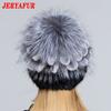 JERYAFUR High Quality Mink Fur Hat for Women Natural Mink Fur Hats with Luxury Big Pompom Fox Fur Ball Beanies Winter Women's Cap LadyHat