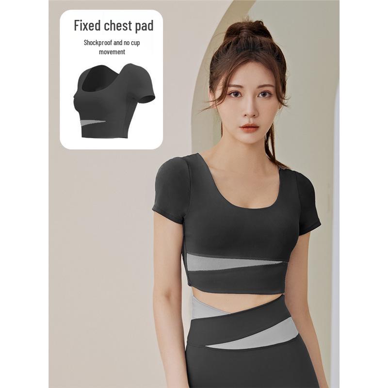

Nude Colorblock Short Sleeve Crop Top & Hip-Lifting Yoga Set for Women - Spring/Summer Sportswear XL