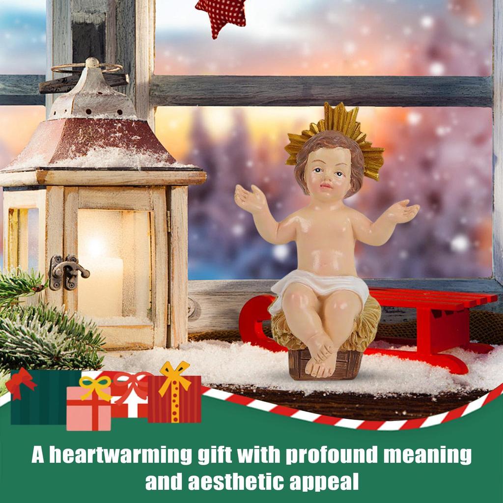 Baby Jesus Figure Mini Manger Resin Baby Jesus Manger Sculpture Christian Holiday Ornament Statue Figurines Miniatures