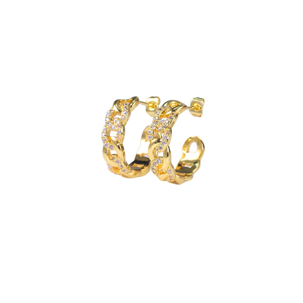 Cuban Link Design 18K Gold Plated Trendy Emerald Cut Cubic Zirconia Stone Hoop Earrings for Ladies for Parties Fashion Accessory золотой