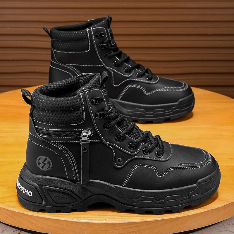 High-top Men's Shoes Autumn Casual Mountaineering Sports Non-slip Tooling Shoes Leather Surface Waterproof Thick Sole Heightening Yellow Martin Boots