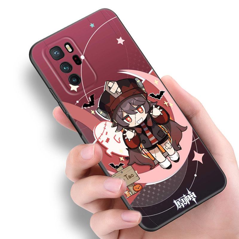 Hu Tao Genshin Impact Black Silicone Phone Case For Xiaomi POCO X3 X4 NFC F5 M3 M4 M6 X5 X6 Pro F3 F4 GT 5G C55 C65 M5