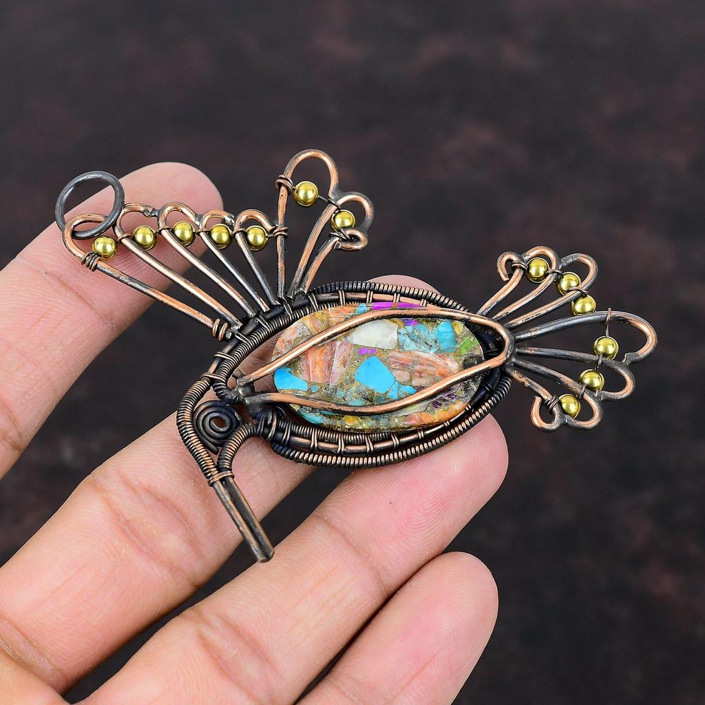 Multi Copper Turquoise Pendant Copper Wire Wrapped Gemstone Pendant Handmade Jewelry Brand New Pendant Bird Pendant Copper Jewelry For Gift
