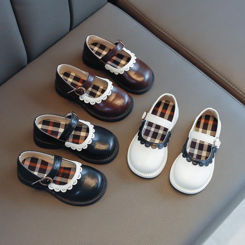 Girls' Leather Shoes 2024 New Korean Dance Shoes Children Leather Shoes Western Style Soft Bottom Baby Peas Shoes Sweet Hot
