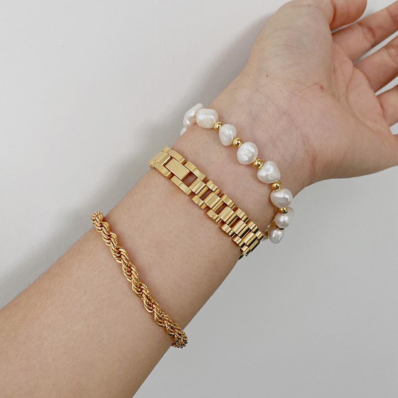 Gold-Plated Stainless Steel Hip Hop Bracelet - Detachable Titanium Steel Wristband for Women